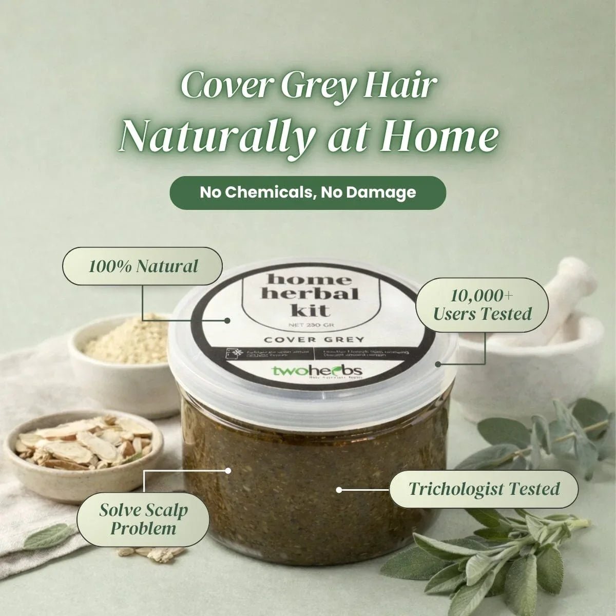 Home Herbal Grey Hair Paste | Cover Grey Hair Naturally - TwoHerbs